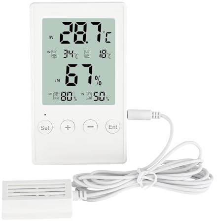 Termometro igrometro a doppia sonda con allarme, monitoraggio dell'umidità della temperatura interna ed esterna, per casa, serbatoi di rettili, incubatori, serre, ampio display con avvisi Hi/Lo