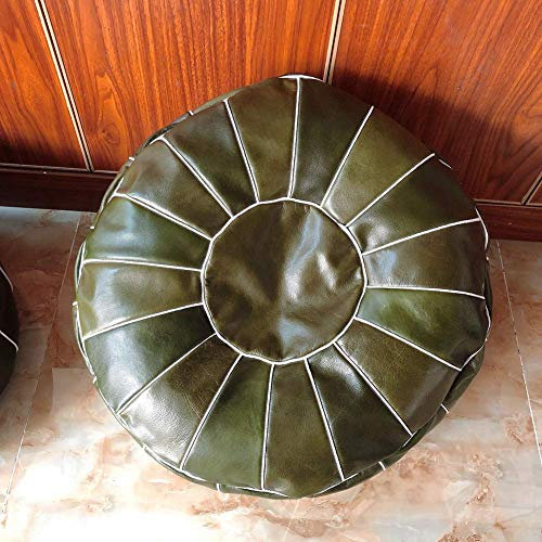Bezug für Pouf und Ottomane, marokkanischer Fußhocker, Komfortkissen, Sitzhocker, ungepolstert, rund, Leder, Sitzsack, Stuhl, Fußstütze, weiche Aufbewahrungslösung, dunkelgrün, 58 x 30 cm (2