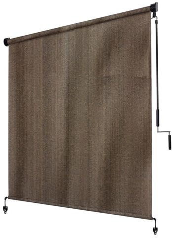 KANAGAWA Outdoor Roller Shade 8'X8' Mocha Exterior Cordless Patio Roll Up Shades for Outside Pergola Porch, Outdoor Blinds for Patio