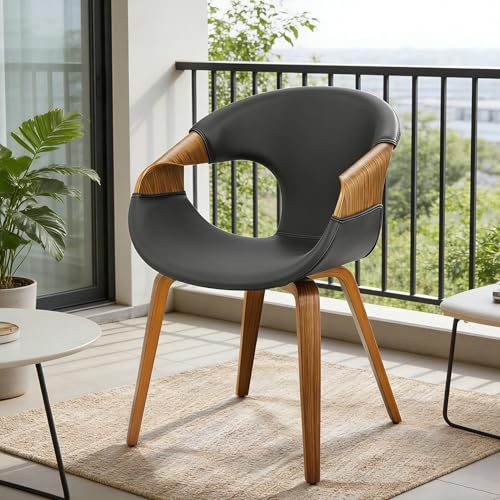 Zouron - Silla de comedor (estilo de madera curvada), juego de 1,sillón moderno negro, silla tapizada de piel sintética, silla de salón con respaldo, silla de cocina, silla de oficina en casa