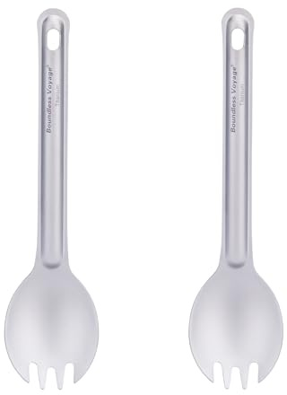 Boundless Voyage Ti1037T Titan-Besteck-Set, wiederverwendbar, Göffel-Set, 2 Stück, leicht, Campinggeschirr, Outdoor-Besteck mit Aufbewahrungstasche