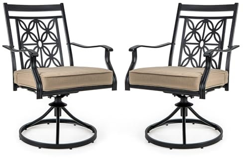 COSTWAY Gartenstühle 360° drehbar, 2er Set Terrassenstühle mit weichen Kissen, große Balkonstühle für Garten, Hinterhof, Balkon