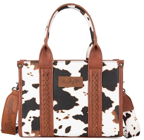 Wrangler-Tragetasche mit Kuhmuster für Damen – Handtasche im Western-Stil, Boho-Stil, mit Tragegriffen und charakteristischem Riemen
