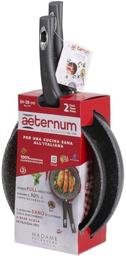 Aeternum Padella 24/28cm, Nero, Acciaio Inossidabile, 4.63 pounds, Senza finitura, Pentola, 2 padelle, Con coperchio
