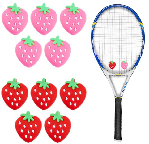 SUPERFINDINGS 10 stycken 2 färger jordgubb tennisdämpare mjuk silikon racket stötdämpare söt tecknad vibration för kvinnor tennis tennisracket skydd