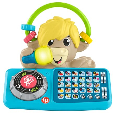 Fisher-Price Pedagogisk leksak för spädbarn och småbarn, Beat Bande ABC DJ-Yak Taylor med interaktiv musik och ljus för barn från 9 månader, tysk modell, HYL30