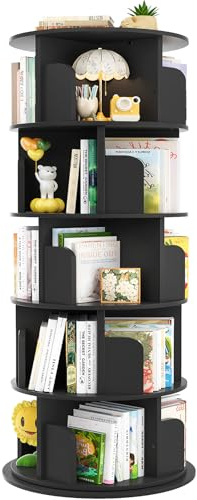 Aheaplus Drehbares Bücherregal, 360°-Display, Holz, drehbar, Bücherregal, Turm, 5 Etagen, bodenstehend, Bücherregal, Aufbewahrungsregal, drehbares Bücherregal, Eck-Bücherregal für kleinen Raum,