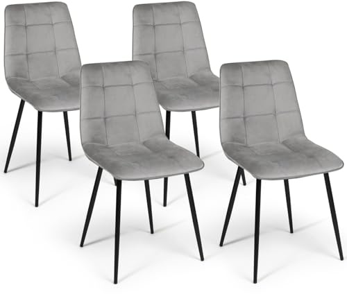 IDMarket - Lot de 4 chaises Mila en Velours Gris Clair pour Salle à Manger