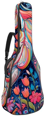 Gitarrentasche, Schutzhülle für 40/41/42 Zoll Akustikgitarre mit Zubehörfach, wasserdichte Gigbag, Farbzeichnung Kuh, Mehrfarbig Nr. 04, 42.9x16.9x4.7 in, Gitarrentasche