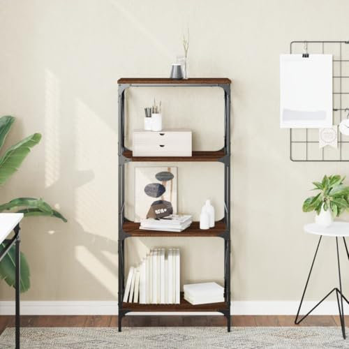 Iiaky Bookcase 4-Tier Brown Oak 59x35x132 cm Engineered Wood-Wooden Bookcase,Free Standing Shelving Stand Rack,Bookshelf Storage Display Unit