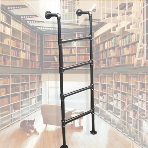 MKLSRWOING Egress Ladder Basement 4-8 Rung Metal Step Ladder for Home Loft, Industrial Iron Pipe Bunk Bed Ladder for Attic,Dorm,Library,Bunk Bed,Deck,RV,Window Well, Loads 330lbs(195cm/77in)