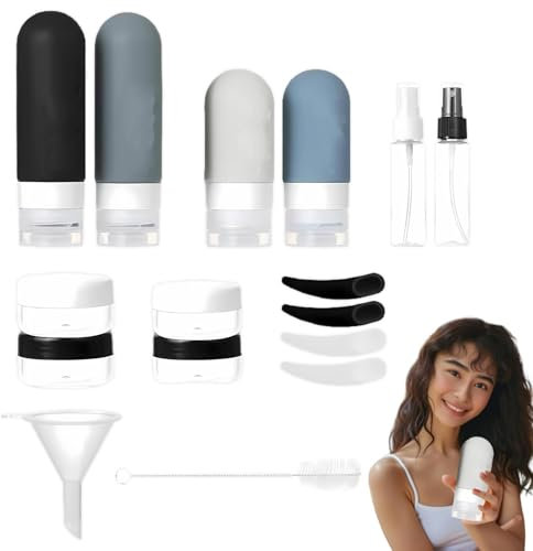 shjxi 16-teiliges Silikon-Reiseflaschen-Set, auslaufsicher, Reise-Kulturbeutel für Shampoo, Lotion, Duschgel, Reisen, nachfüllbare Reisebehälter für Körperpflege