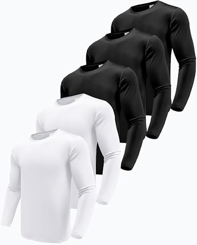 Boyzn Män 1 eller 3,5-pack prestanda kort/långärmad t-shirts, UPF 50+ solskyddande skjortor, atletisk träning tröjor för löpning fiske vandring, 5-pack-svart/svart/svart/vit/vit, XL