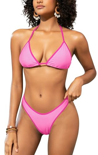 SHEKINI Damen Neckholder String Triangel Bikini Sets V-Ausschnitt Hoch tailliert Bademode Tanga Brasilianische Badeanzüge