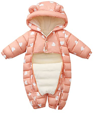 BOTCAM Tuta Outwear Piumino da indossare caldo tutina da neonato imbottito con cappuccio tuta da neve cappotto cappotto giacca a mano donna argento, Colore: rosa., 0-3 Monate