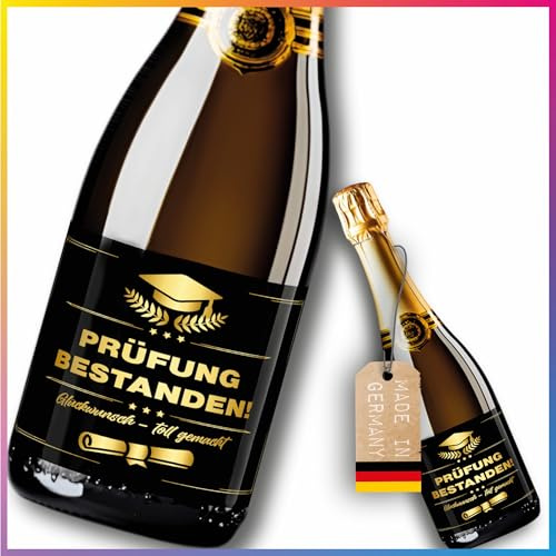 Lineo® 2er Set Flaschenetiketten Aufkleber Geschenk für handelsüblichen Sekt-Flaschen, Weinflaschen & Biere; Mitbringsel zu jedem Anlass, Dankesgeste Glückwunsch 14,8 x 10,5 cm (Prüfung bestanden)