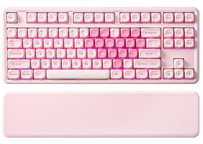 YUNZII B87 Wireless Mechanical Keyboard,QMK/VIA Software Custom Gaming,Gasket RGB Keyboard with Cute MOA Keycaps, Wrist Rest,BT5.0/2.4G/USB-C NKRO for Win/Mac (pink, cocoa cream v2)