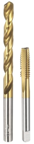 QUARKZMAN Jeu De Taraud Et Foret, 1pcs Taraud Droit 5/16-18 UNC Et 1pcs Foret Hélicoïdal 6.5mm, Revêtement Titane HSS-6542 Kit D'Outils De Filetage