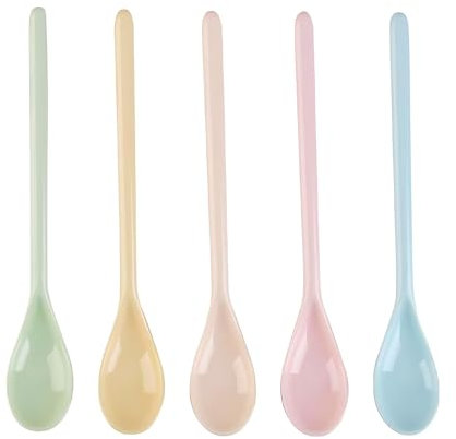 KAIYAYA 5 cucharas de plástico de color, juego de cucharas para huevos, cucharas de desayuno, 18,5 cm, cucharas de plástico largas de plástico, cucharas de helado de melamina, cucharas de mermelada