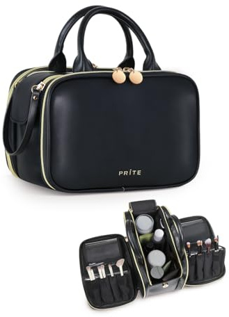 Prite Kulturtasche Makeup Tasche Kosmetiktasche große Kapazität Seite Öffnungen Reisen wasserdicht tragbare mit Griff und mehrere Fächer