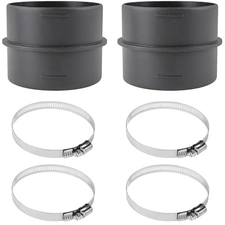 Ducting Joiner Connector Pipe, 60 mm Connector Ventilation Pipe with 4 Stainless Steel Hose Clamps, Connector for Heating Duct Pipe, Auxiliary Heater Hose, Pipe Connector, Pack of 2
