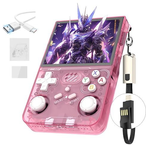 R36XX Console de Jeu Portable rétro 128G,22000+ Jeux,12 émulateurs,3000mAh,Console de Jeu vidéo avec Écran IPS OCA HD de 3,5 Pouces,640*480P,Système Linux Open Source,Double Joystick 3D (Rose)