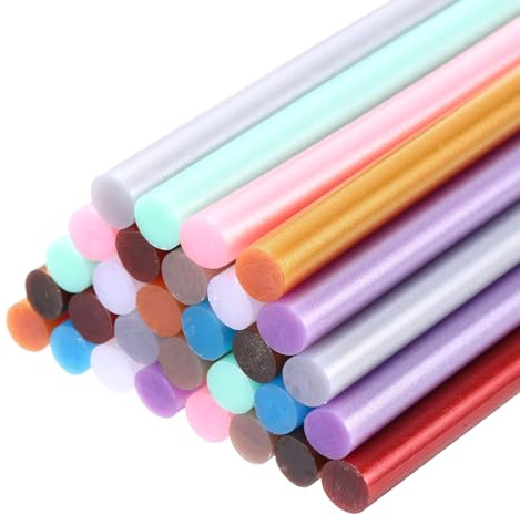 sourcing map 30pcs Mini Hot Glue Sticks 4 Inch x 0.28 Inch High Sticky Hot Glue Gun Sticks, Metallic 10 Color