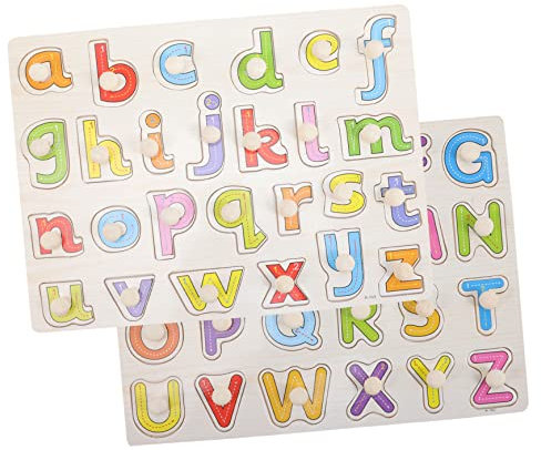 FUNOMOCYA 2sets Wooden Alphabet Puzzle Board Letter Learning Toys for Toddlers Sturdy Wooden Puzzle Toys