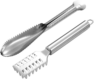 LIFKOME Set Raschiatore per Pesce in Acciaio Inox 2 Pezzi Argento