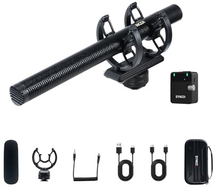 SYNCO D2 Wireless Shotgun Microphone, Hypercardioid Condenser Directional Mic for Camera Smartphone PC & DSLR Video Recording, Professional Mic for Filmmakers Interviews YouTube & Vlogging