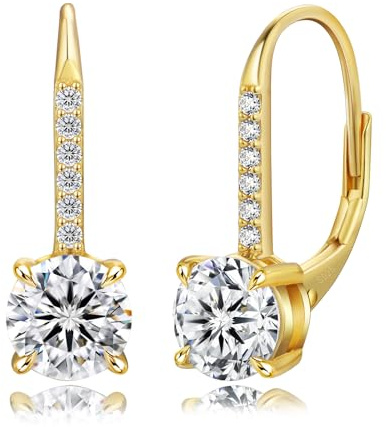 KRKC Moissanit Ohrhänger Damen Solitär 925 Sterlingsilber D-Farbe VVS1 | 0,5/0,6/1,0 ct 14K vergoldet/Weißgold Leverback, je Stein Geschenk für Frauen Hochzeit Jahrestag