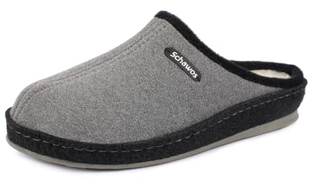 SCHAWOS Herren Filz-Pantoffel 6030 mit Schurwolle und Filzschale | Warme Schurwollfütterung, offene Form, stabile Filzschale und rutschhemmende Sohle für gemütliche Wintertage