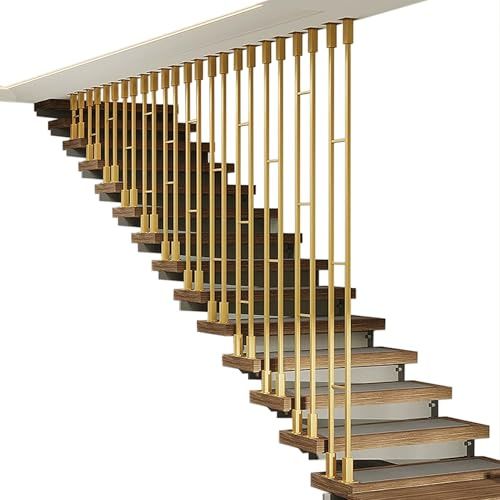 Barandilla cuadrada con balaustres dorados para escaleras interiores y exteriores, barandilla de hierro forjado(paquete de 1)Barandillas de parapeto transicionales de suelo a techo(135cm(4.4ft))