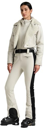 GSOU SNOW Women Ski Suit One Piece Independent Lamb Fleece Ski Jacket Waterproof Snowsuit Snowboard Jumpsuit Insulated Beige White