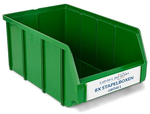 HMH 8x Stapelboxen Größe L Werkstatt Garage Keller Sichtlagerboxen 335x209x152mm Lagerboxen GRÜN Sichtlagerkästen Kleinteile Aufbewahrung