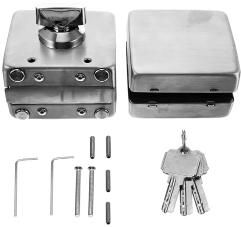Hoement Cerradura Puerta Vidrio Doble Acero Inoxidable sin Marco Pasador Seguro para Hogar y Oficina Diseño Pulido Resistente y Fácil Instalación