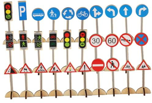 BESPORTBLE Set de Panneaux de Signalisation Bois Éducatif Garçon Fille Apprentissage Sécurité Routière Modèle Simulation Réaliste pour Éveil Précoce