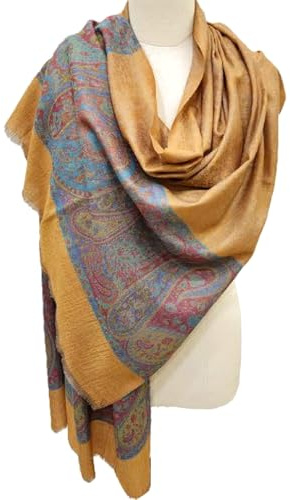 Lorenzo Cana Pashmina Damen Schal Schaltuch 100% Kaschmir Kaschmirschal Kaschmirtuch Damenschal Gewebt Mehrfarbig Gelb 78708