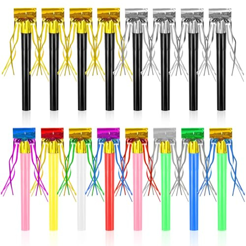 48Pcs New Years Noise Makers, Multicolored Metallic Fringed Party Blowouts New Years Eve Party Whistles Squawkers Party Noisemakers for New Year Birthday Christmas Party Supplies