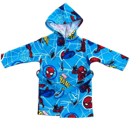 Accappatoio bambino Spiderman Marvel in microfibra 100% Poliestere con cappuccio e tasche asciugatura rapida ideale per bagno piscina mare