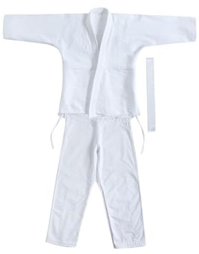 wisoolkic Judo Gi Karate Judo Gi Uniform Herr Kvinnor Vuxna Träning Andningsbar Lätt Bomull Kampsportskläder Tyg Jiu Jitsu Uniform Karatekläder Elev, Vit, 155 cm