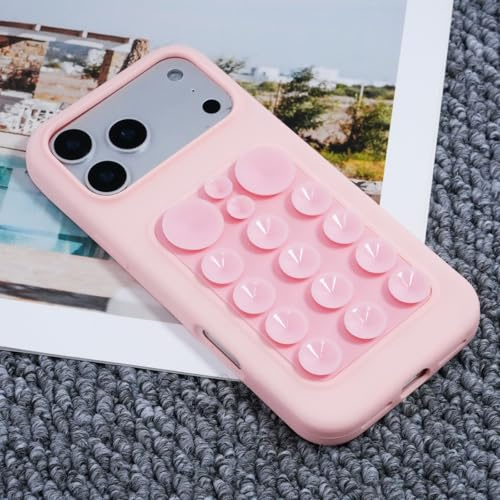 FIFTHAVE Custodia per iPhone 17, con supporto a ventosa, in silicone, per iPhone 17, con supporto a ventosa, in morbido silicone, antiurto, sottile, in TPU, cover morbida e flessibile, rosa 01