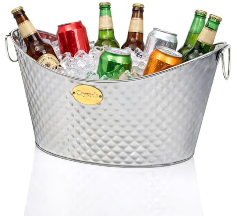 26L Galvanised Steel Drinks Ice Cool Bucket with Handles - Great for Parties, BBQs and Bars Cooling Bottles, Cans of Beer or Soft Drinks, Silver