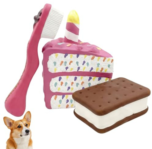 InekoAgua Squeaky Latex Dog Toys Set - Soft Natural Rubber Food Themed Interactive Bundles for Teething & Fetch - Gentle Chew Toys for Medium & Large Dogs (3-Pack Party & Care)