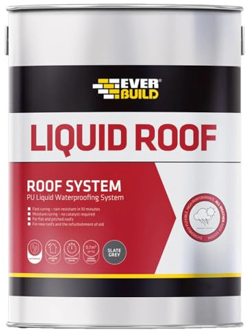 Everbuild Aquaseal Liquid Roof | Rubber Roof Membrane | All Weather Roofing System | Two Colours | Two Sizes | Free Brush & Gloves | By Everbuild (Large, Slate Grey)