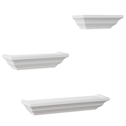 WOLTU Wandregal 3er Wandboard Bücherregal Holz Board Regal freischwebend Schweberegal Barock Weiss RG9295ws
