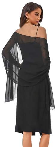 Baoqiya Women's Shawls and Wraps for Evening Dress Chiffon Shawl Soft Elegant Silky Pashmina Wedding Bridal Scarf (Black, Length(79) * Width(19))