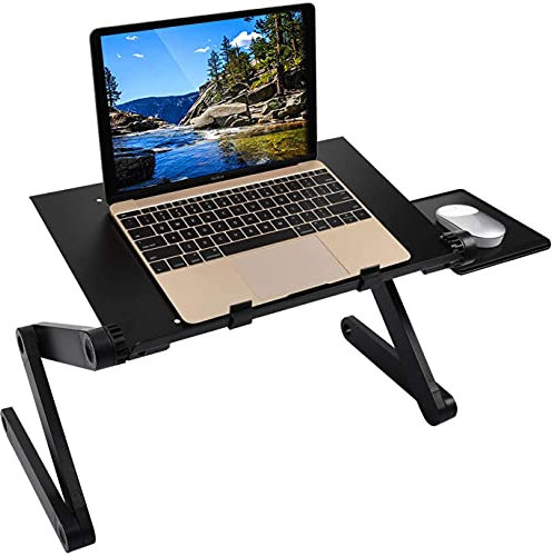 Ideal Swan Laptop Stand Ständer,Höhenverstellbar Faltbarer Laptoptisch Laptop Halterung,Notebook Ständer mit Mausablage Für Bett Couch,Laptop Tisch Für MacBook Dell Lenovo Samsung Acer-Schwarz