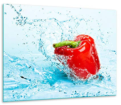 TMK ArtDeko Plaque de recouvrement pour cuisinière, 60 x 52 cm, en verre, décorative, pour cuisinières électriques, à induction, protection anti-éclaboussures, planche à découper, poivron