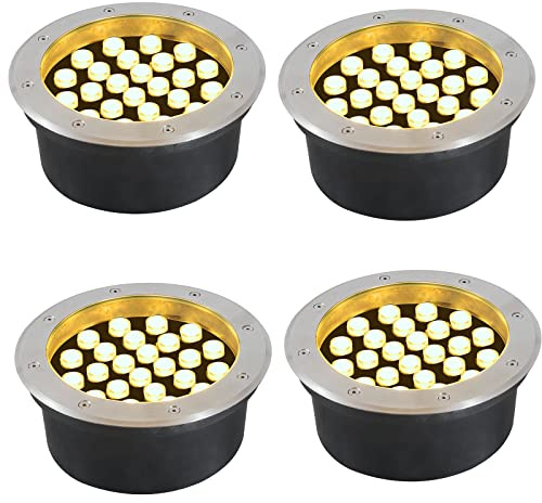 GOCuces Outdoor In Ground Lights 24W,Diameter 8.66 inches,Big Landscape Light Line Voltage,Warm White 3000K,Waterproof IP67,Wired Well Lights 120V Pathway,Walkway,Step,Deck,Pack of 4